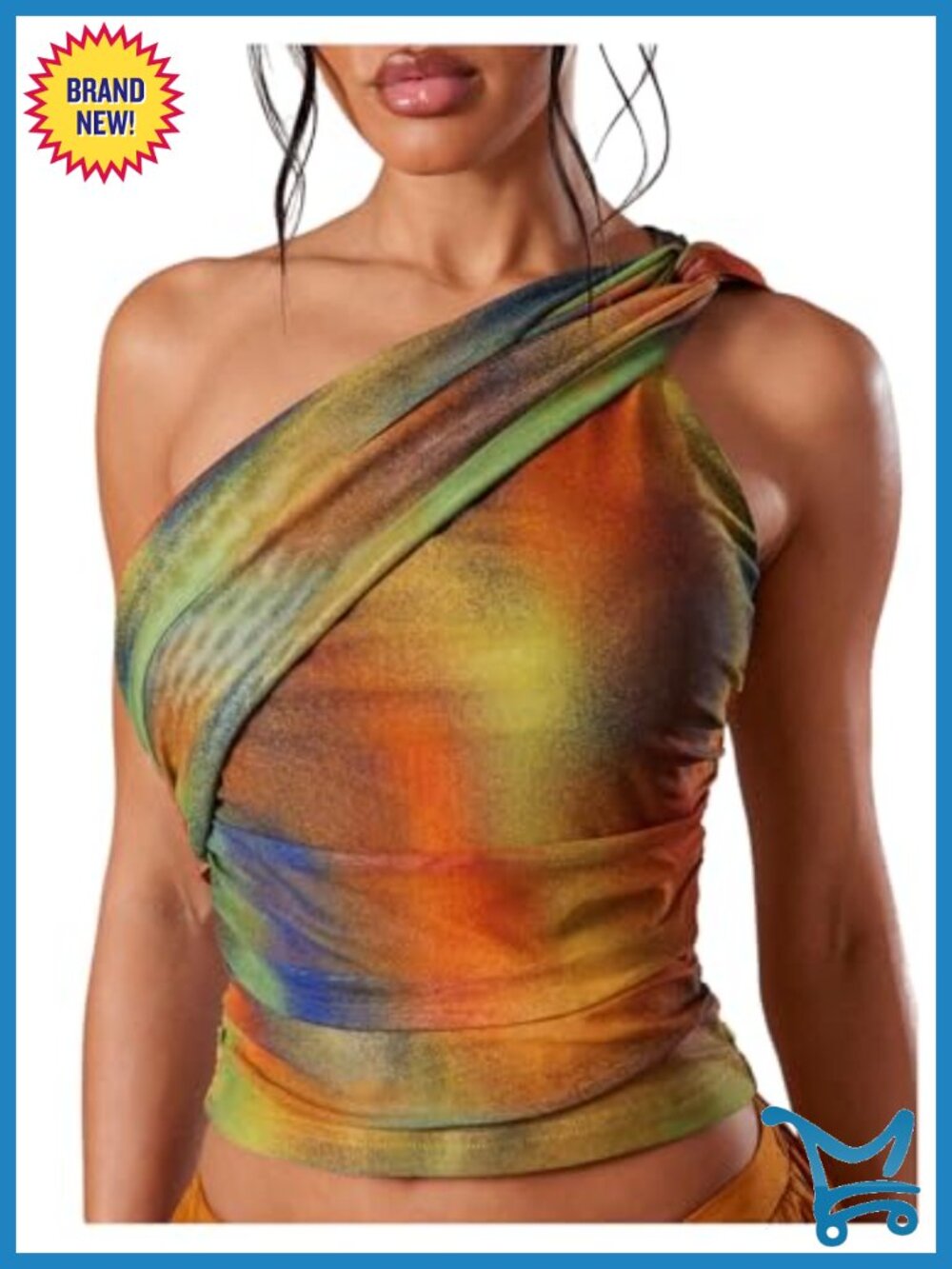 Women's One Shoulder Crop Top Tie Dye Rave Going Out Summer Top